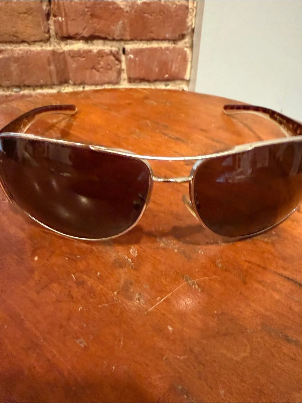 VTG Prada SPR 75G Shield Aviator Sunglasses Silver Brown Tortoise Made In Italy